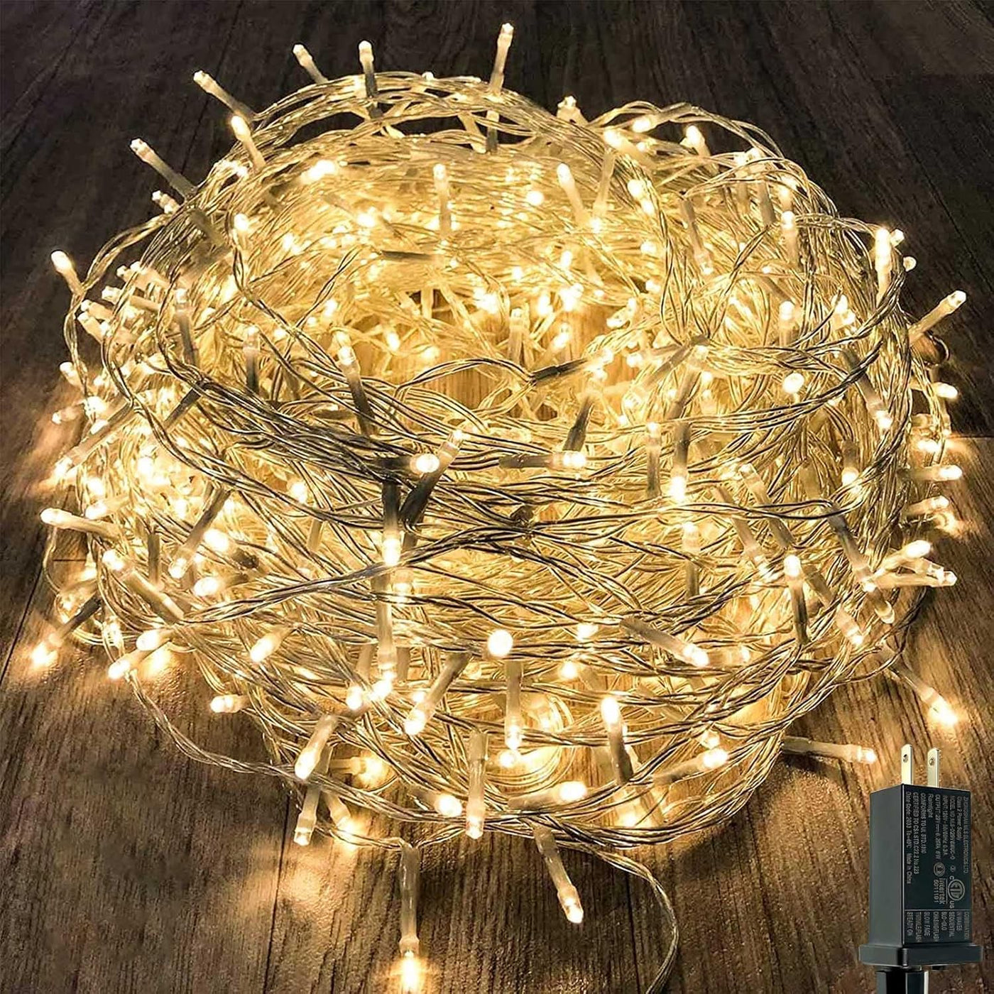 115FT 300LED Warm White Waterproof Christmas String Lights - 8 Modes Clear Wire Twinkle Lights for Indoor/Outdoor Garden, Bedroom, and Tree Decorations