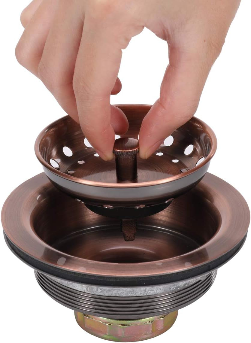 Upgrade Your Kitchen with Our Durable 3.5-Inch Stainless Steel Antique Copper Sink Drain AC Assembly with Strainer Basket & Stopper