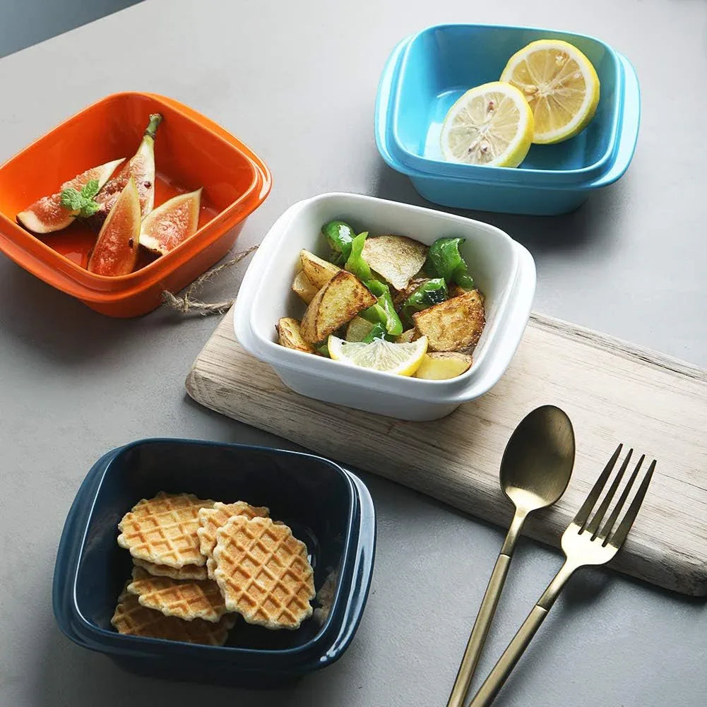 Porcelain Ramekins 10oz Set of 6 | Square with Handles | Oven Safe | Cavira
