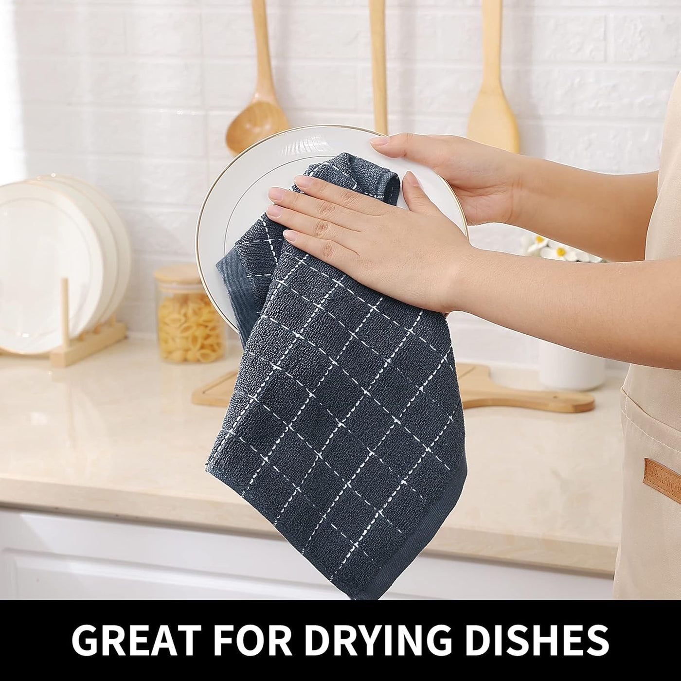 Ultra Soft 100% Cotton Terry Dish Cloths - Absorbent Kitchen Towels for Drying & Washing Dishes, 6 Pack, 12x12 Inches, Dark Grey