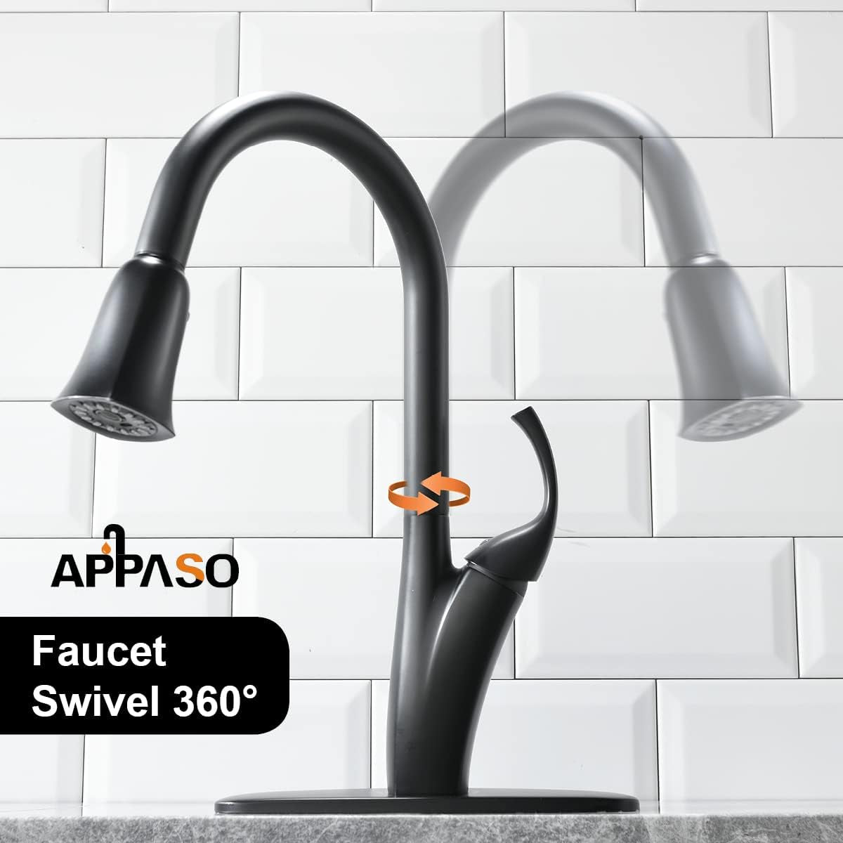 Sleek Matte Black Kitchen Faucet with Pull Down Sprayer and Soap Dispenser - One Handle High Arc Design