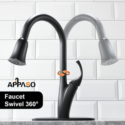 Sleek Matte Black Kitchen Faucet with Pull Down Sprayer and Soap Dispenser - One Handle High Arc Design
