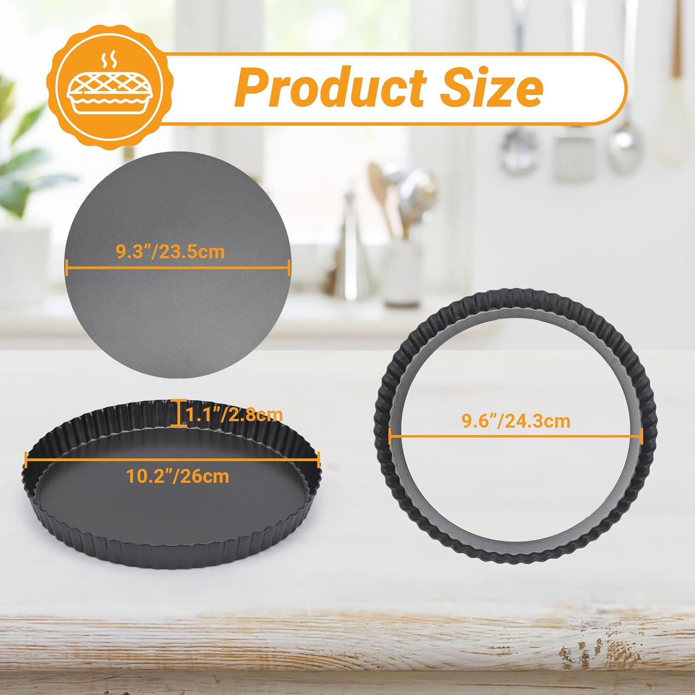 10-Inch Non-Stick Tart Pan with Removable Bottom - Fluted Edge Quiche and Pie Shell Pan for Effortless Baking