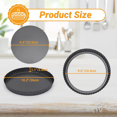 10-Inch Non-Stick Tart Pan with Removable Bottom - Fluted Edge Quiche and Pie Shell Pan for Effortless Baking