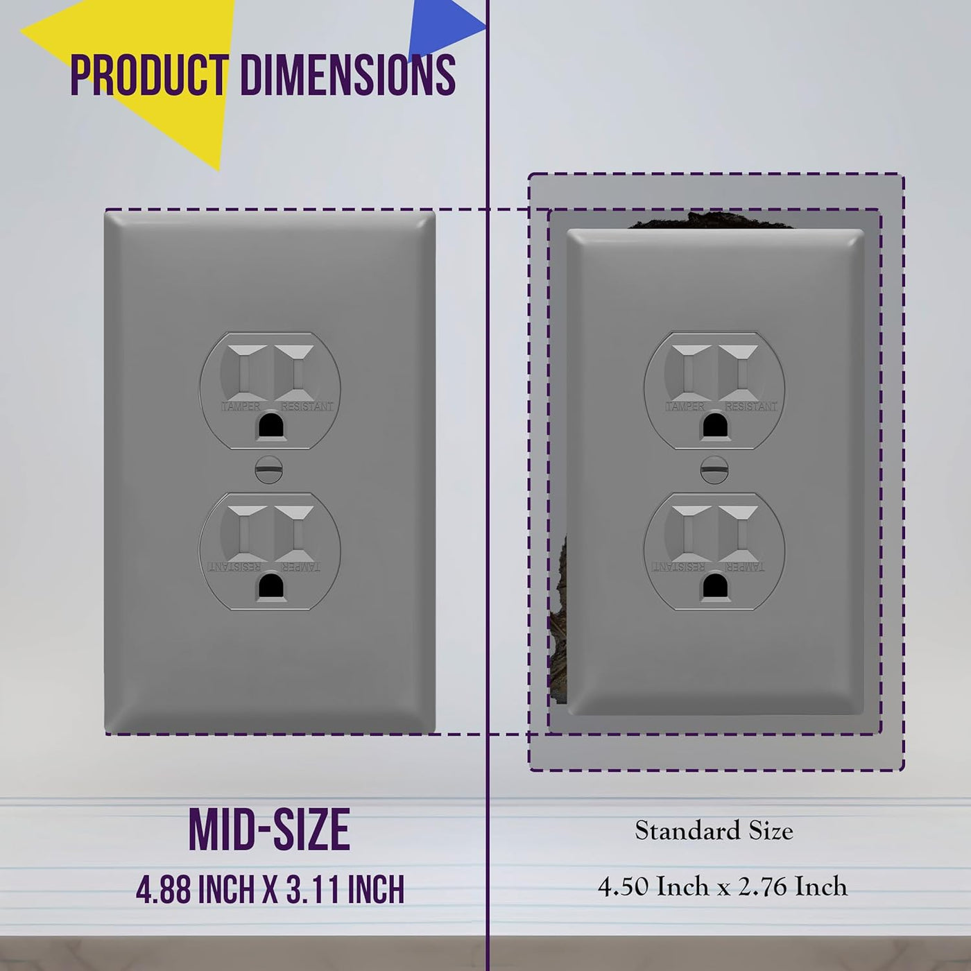 Duplex Receptacle Outlet Wall Plate, Electrical Outlet Cover, Gloss Finish, Mid-Size 1-Gang 4.88" X 3.11", Unbreakable Polycarbonate Thermoplastic, UL Listed, 8821M-GY, Gray - GG store