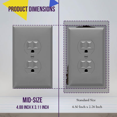 Duplex Receptacle Outlet Wall Plate, Electrical Outlet Cover, Gloss Finish, Mid-Size 1-Gang 4.88" X 3.11", Unbreakable Polycarbonate Thermoplastic, UL Listed, 8821M-GY, Gray - GG store