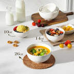 Premium White Porcelain Soup & Cereal Bowls Set of 4 – 26oz Microwave & Dishwasher Safe Ceramic Serving Bowls for Soup, Salad, Oatmeal & Kitchen Dining