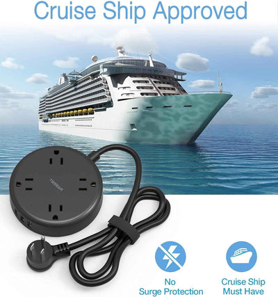 Cruise Power Strip with USB - 4 Wide Spaced Outlets, 3 USB Ports, Flat Plug 4.5Ft Extension Cord - Essential Travel and Dorm Charging Station in Black - GG store