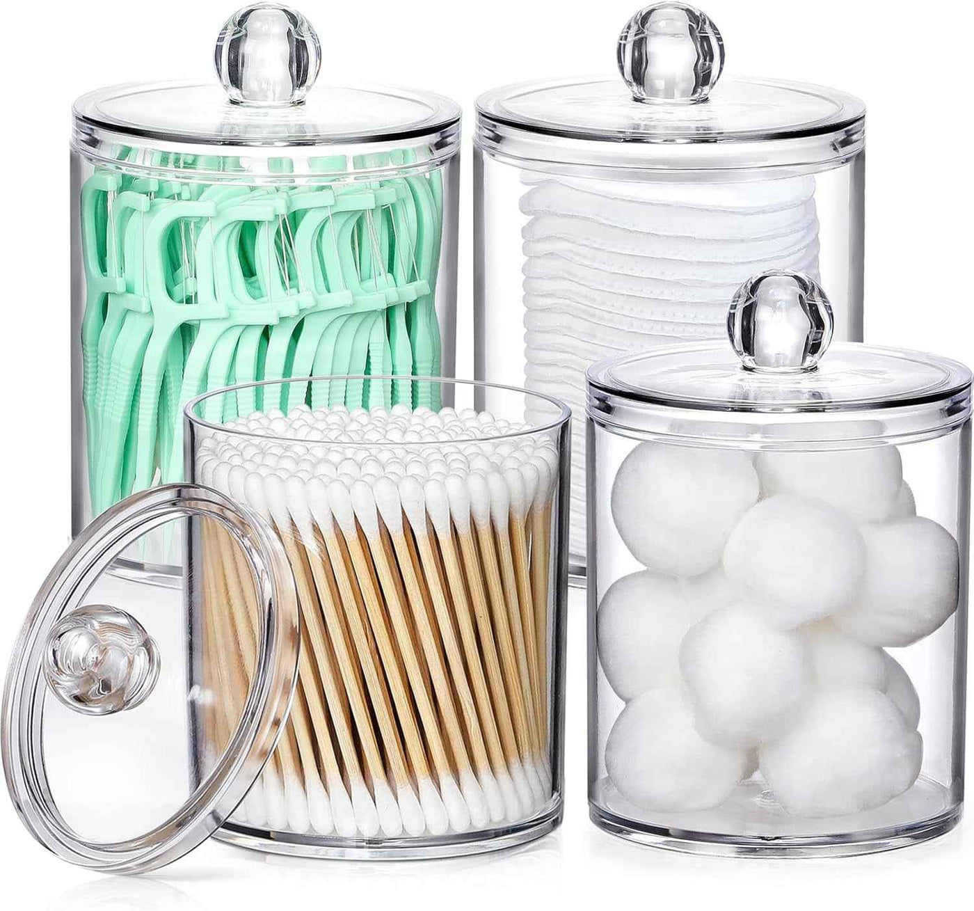 4-Pack Qtip Dispenser Set, Plastic Jars for Cotton Swabs, Balls, and Pads. - GG store