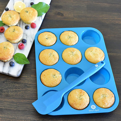 Ultimate Silicone Muffin Pan Set - Non-Stick 12 Cup and 24 Mini Cupcake Molds with 2 Spatulas and Recipe E-Book Included!