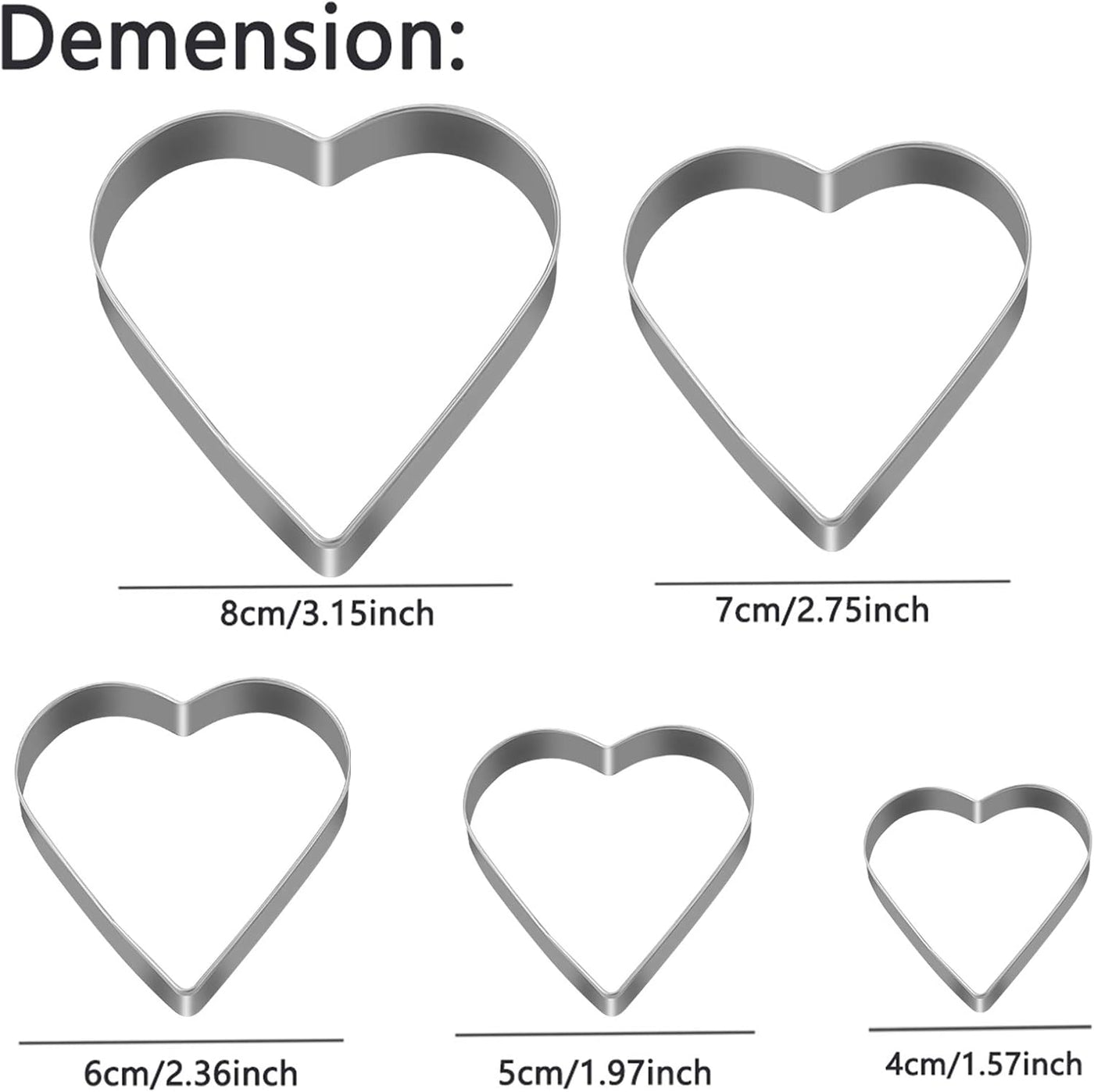 Set of 5 Love Heart Cookie Cutters – Perfect for Baking with Love!