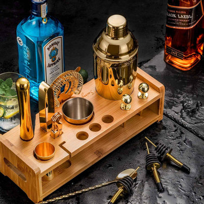 Gold Cocktail Shaker Set - 24-Piece Home Bartending Kit with Stainless Steel Bar Tools, Stand, Velvet Carry Bag & Recipes Included - GG store