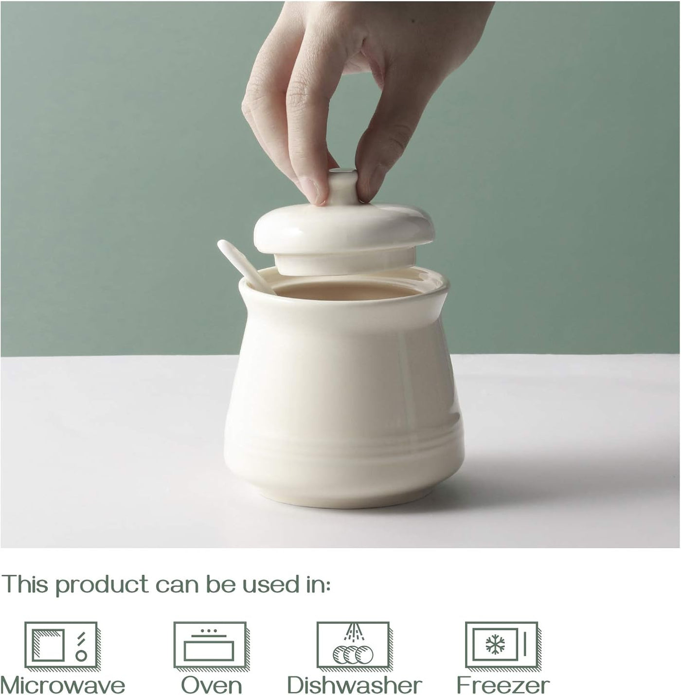 Elegant 12 Ounce Porcelain Sugar Bowl with Lid and Spoon - Perfect for Sugar or Salt, Ideal Coffee Bar Accessory for Home and Kitchen