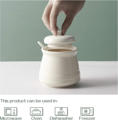 Elegant 12 Ounce Porcelain Sugar Bowl with Lid and Spoon - Perfect for Sugar or Salt, Ideal Coffee Bar Accessory for Home and Kitchen