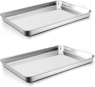 Premium 16 Inch Stainless Steel Baking Cookie Sheet Set - Heavy Duty Oven Pan Tray for Multi-Use, Dishwasher Safe, Shiny Finish - 2 Pieces