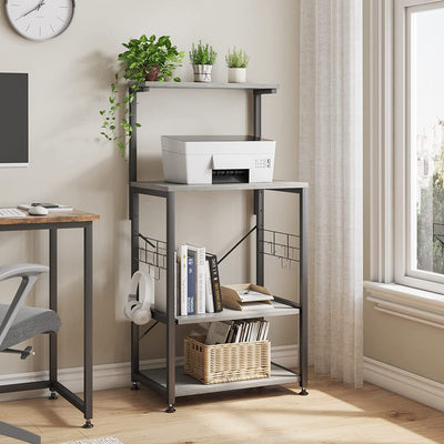 Multifunctional Kitchen Bakers Rack with Rolling Wheels - Stylish Microwave Stand & Utility Storage Cart with 10 Hooks and Adjustable Feet