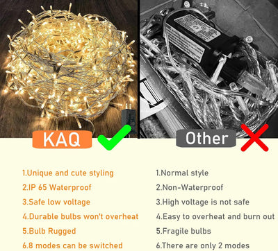 115FT 300LED Warm White Waterproof Christmas String Lights - 8 Modes Clear Wire Twinkle Lights for Indoor/Outdoor Garden, Bedroom, and Tree Decorations