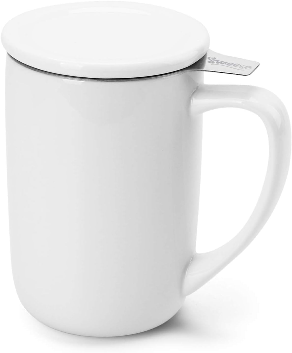 16 OZ Elegant Porcelain Tea Mug with Infuser & Lid - Perfect Gift for Tea Lovers, White