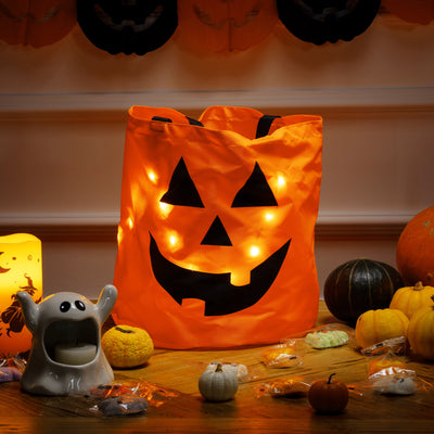 3 PCS Halloween Candy Bag,Led Light Pumpkin Candy Buckets for Kids,Halloween Trick or Treat Bucket with Pumpkin Smile Face for Halloween Party Favors Goodie Bags