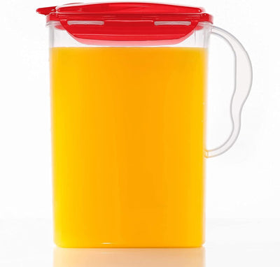 Aqua Fridge Door Water Jug - BPA Free Pitcher with Handle & Flip Top Lid, 3 Quarts - Ideal for Teas & Juices, Red