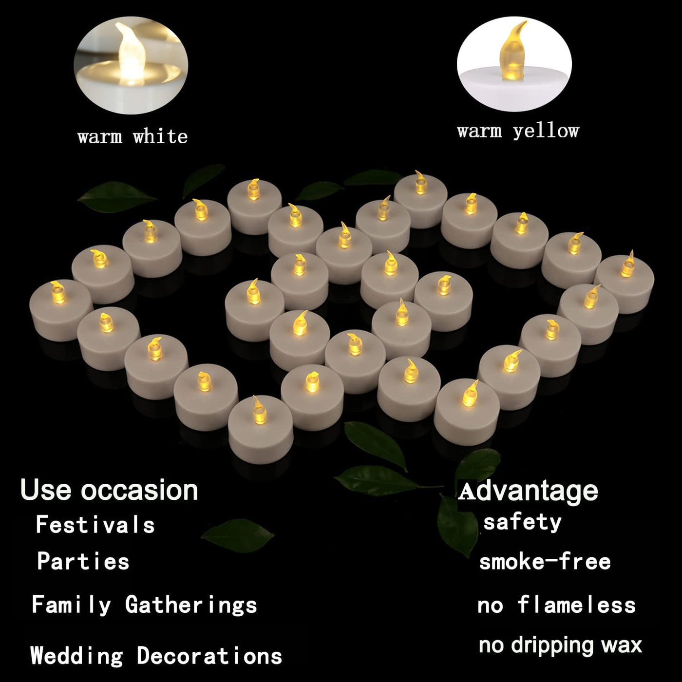 24-Pack LED Flameless Tea Lights - Realistic Flickering Warm Yellow Battery Operated Lights for Holiday Celebrations