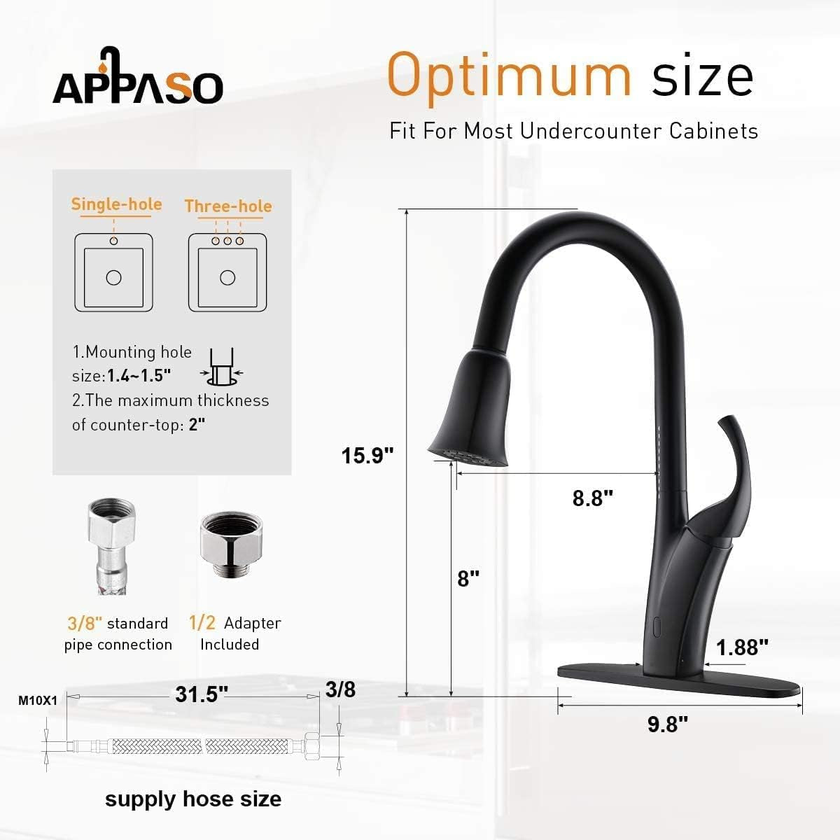Sleek Matte Black Kitchen Faucet with Pull Down Sprayer and Soap Dispenser - One Handle High Arc Design