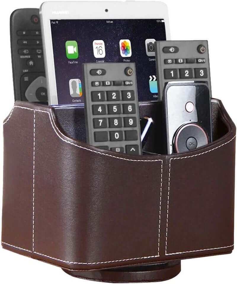 360° Rotating Remote Control Organizer – Desk & Coffee Table Storage Holder 3 Brown