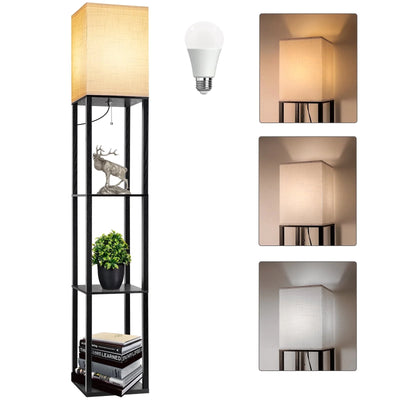 63" Shelf Floor Lamps with Shelves for Living Room Bedroom Office  Wood Modern Standing Lamps Black - GG store