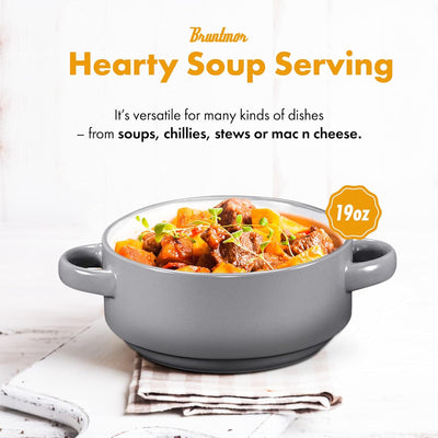 Large 19 Oz Ceramic Soup Bowls with Handles - Set of 4 Stylish Grey French Onion Crocks for Serving, Cereal, or Home Décor