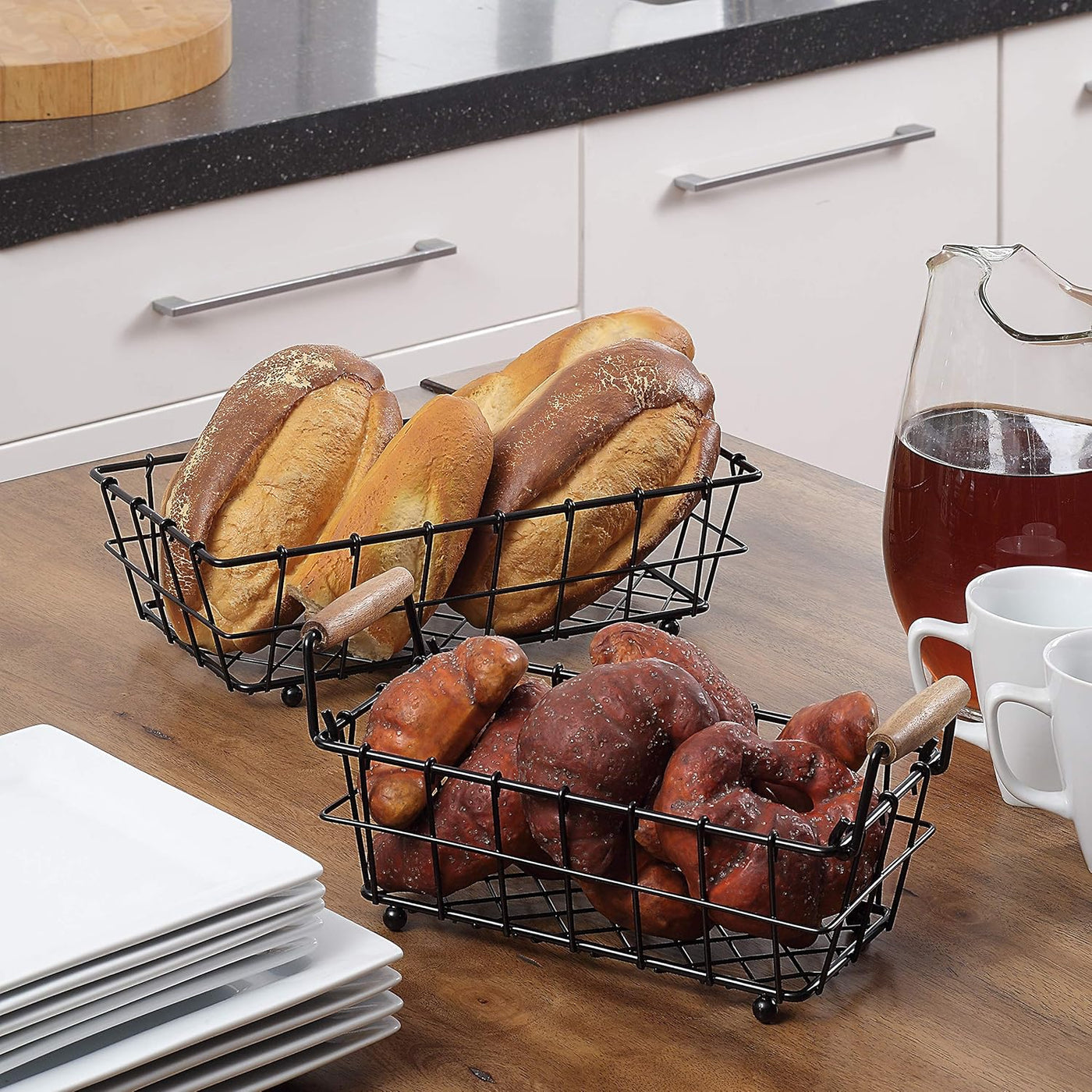 Stylish 2-Tier Black Metal Wire Basket for Fruits and Bread - Perfect Countertop Organizer!