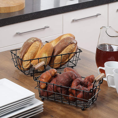 Stylish 2-Tier Black Metal Wire Basket for Fruits and Bread - Perfect Countertop Organizer!