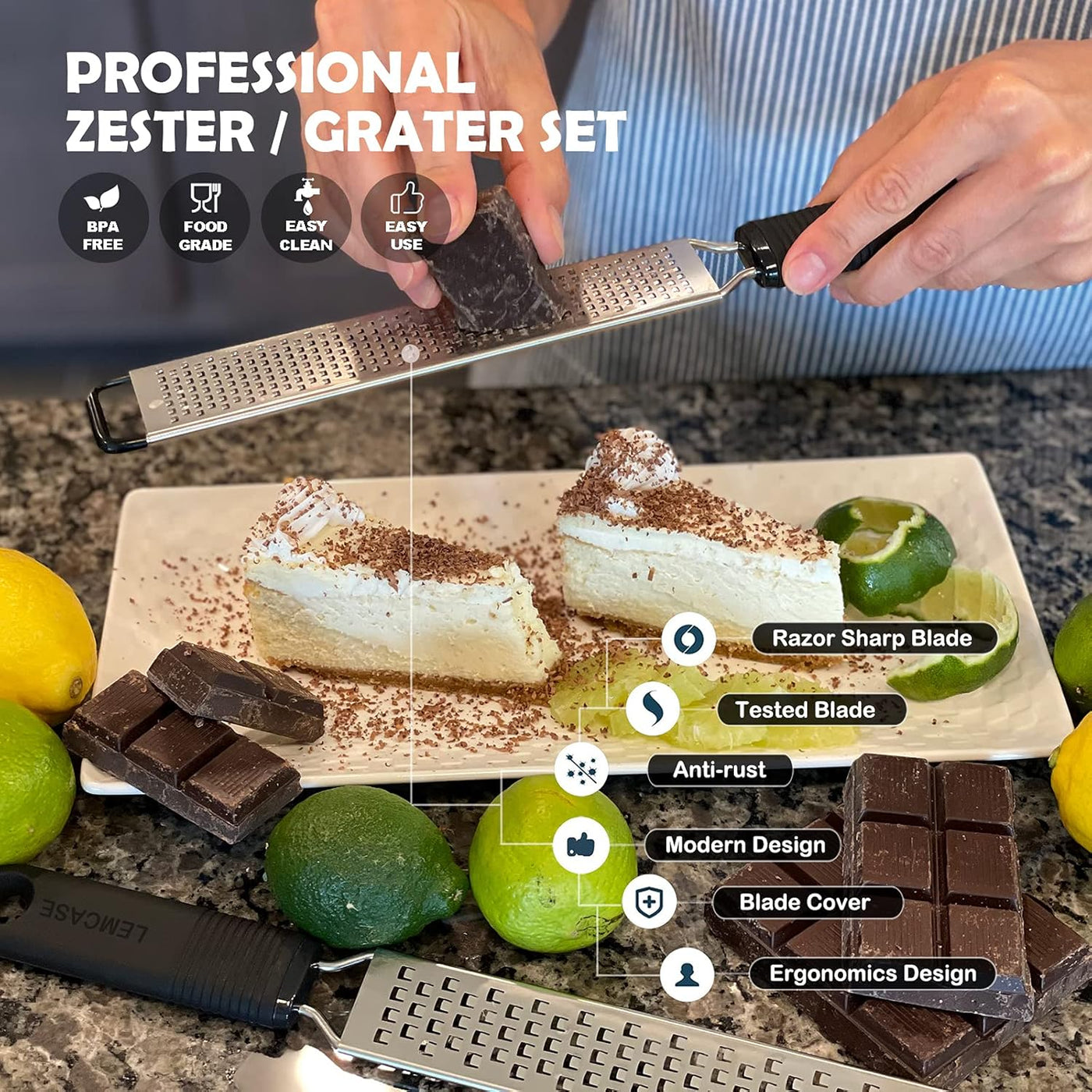 Ultimate Lemon Zester & Cheese Grater Set - Versatile Kitchen Tool for Citrus, Parmesan, Chocolate & More - Ergonomic Silicone Handle & Durable Stainless Steel Blades - Red (2 Piece Set)