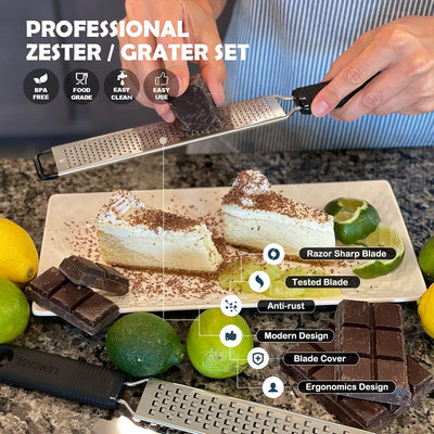 Ultimate Lemon Zester & Cheese Grater Set - Versatile Kitchen Tool for Citrus, Parmesan, Chocolate & More - Ergonomic Silicone Handle & Durable Stainless Steel Blades - Red (2 Piece Set)