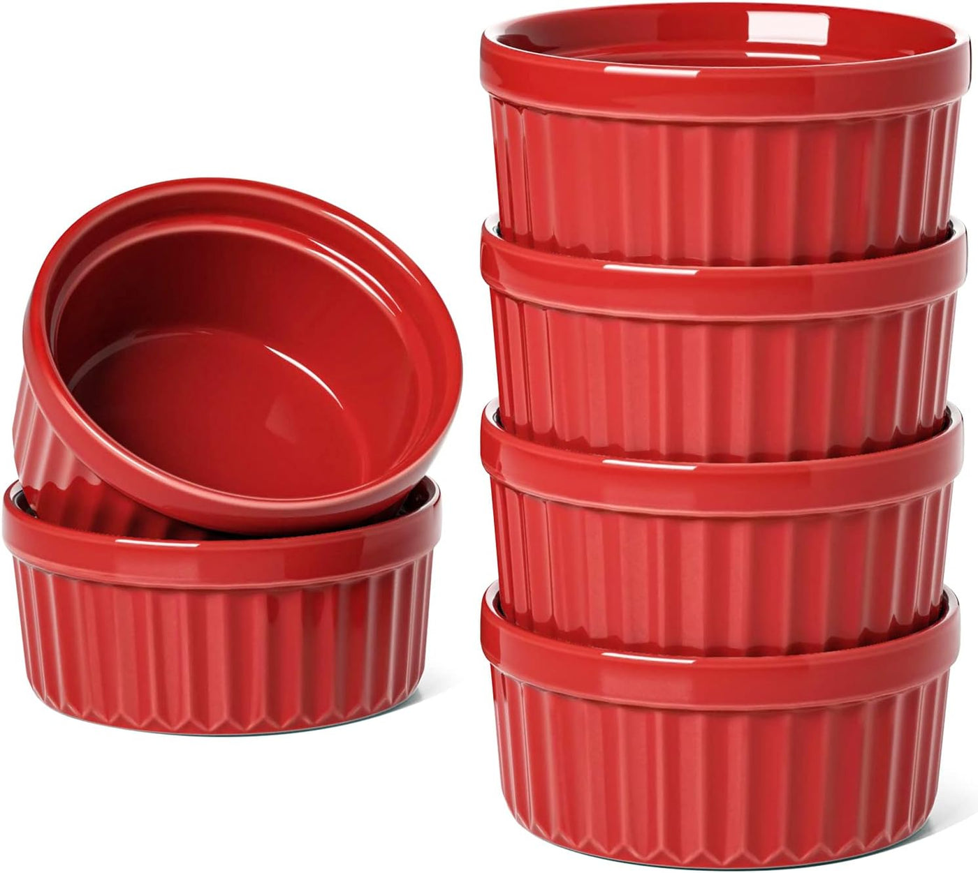 Versatile 4 OZ True Red Ramekins Set of 6 - Oven Safe Creme Brulee, Pudding, Souffle & Dipping Sauce Dishes