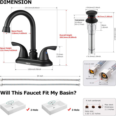 2-Handle Bathroom Faucet with Metal Drain Assembly & Supply Lines NSF Cupc Certified, Matte Black, 1359104 - GG store