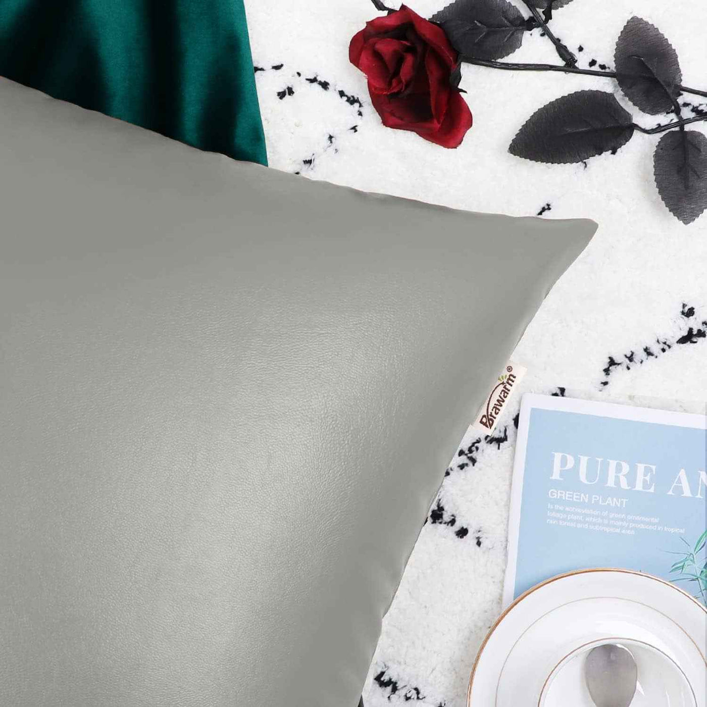 Faux Leather Pillow Covers 16x16 Inches - Medium Gray Pack of 2 for Couch, Bed, Sofa, and Home Decor - GG store