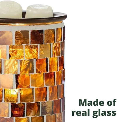 Wall Plug-In Wax Warmer for Scented Wax Mosaic Glass Radiant Sienna Electric Home Fragrance Warmer for Essential Oils Candle Wax Melts and Tarts Scent Warmer Night Light - GG store