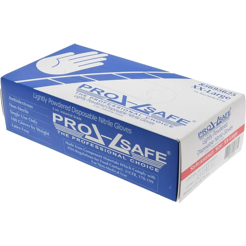 100 Pack XXL Powdered Blue Nitrile Gloves - 5 Mil Heavy Duty Industrial Strength
