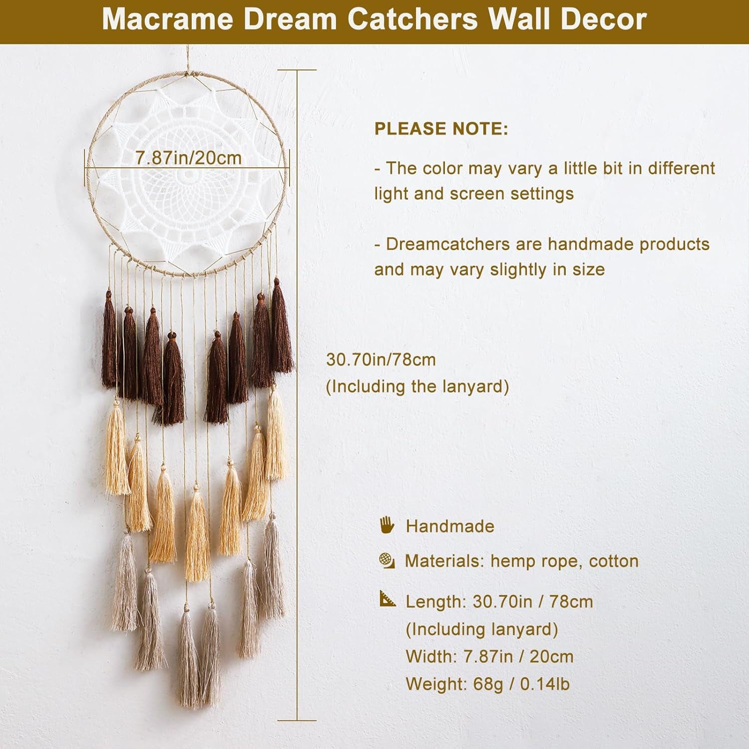Handmade Macrame Dream Catcher Wall Hanging – Boho Tassel Bedroom Home Décor