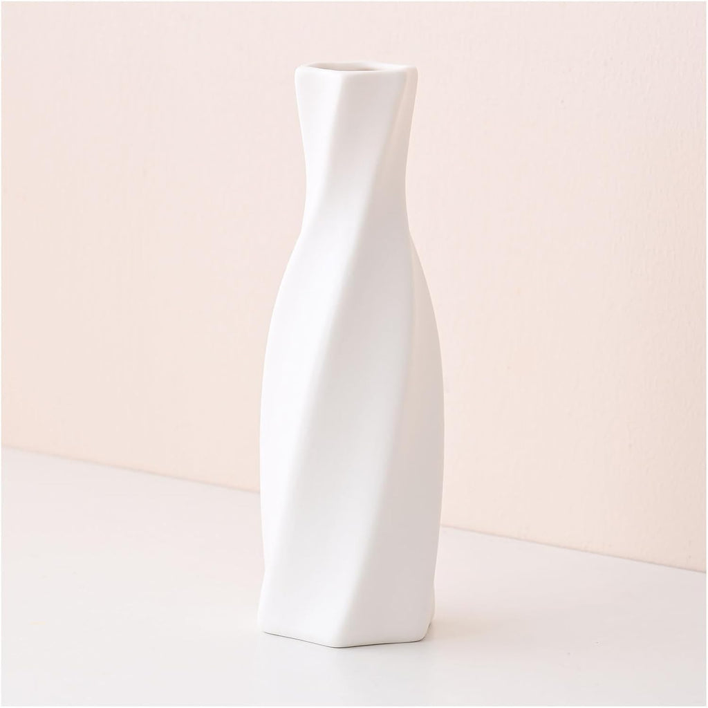 Modern White Geometric Ceramic Vase – Minimalist Table & Living Room Decor Default Title
