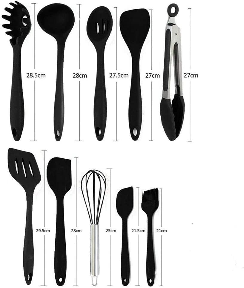 Premium Heat-Resistant Silicone Kitchen Utensil Set with Stylish Black Holder - Non-Stick Cooking Tools