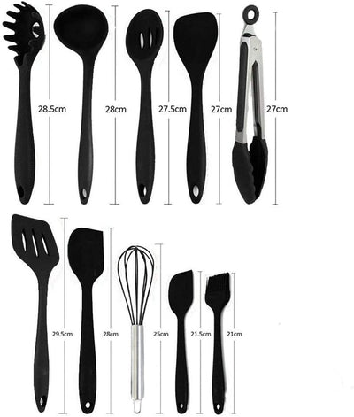Premium Heat-Resistant Silicone Kitchen Utensil Set with Stylish Black Holder - Non-Stick Cooking Tools