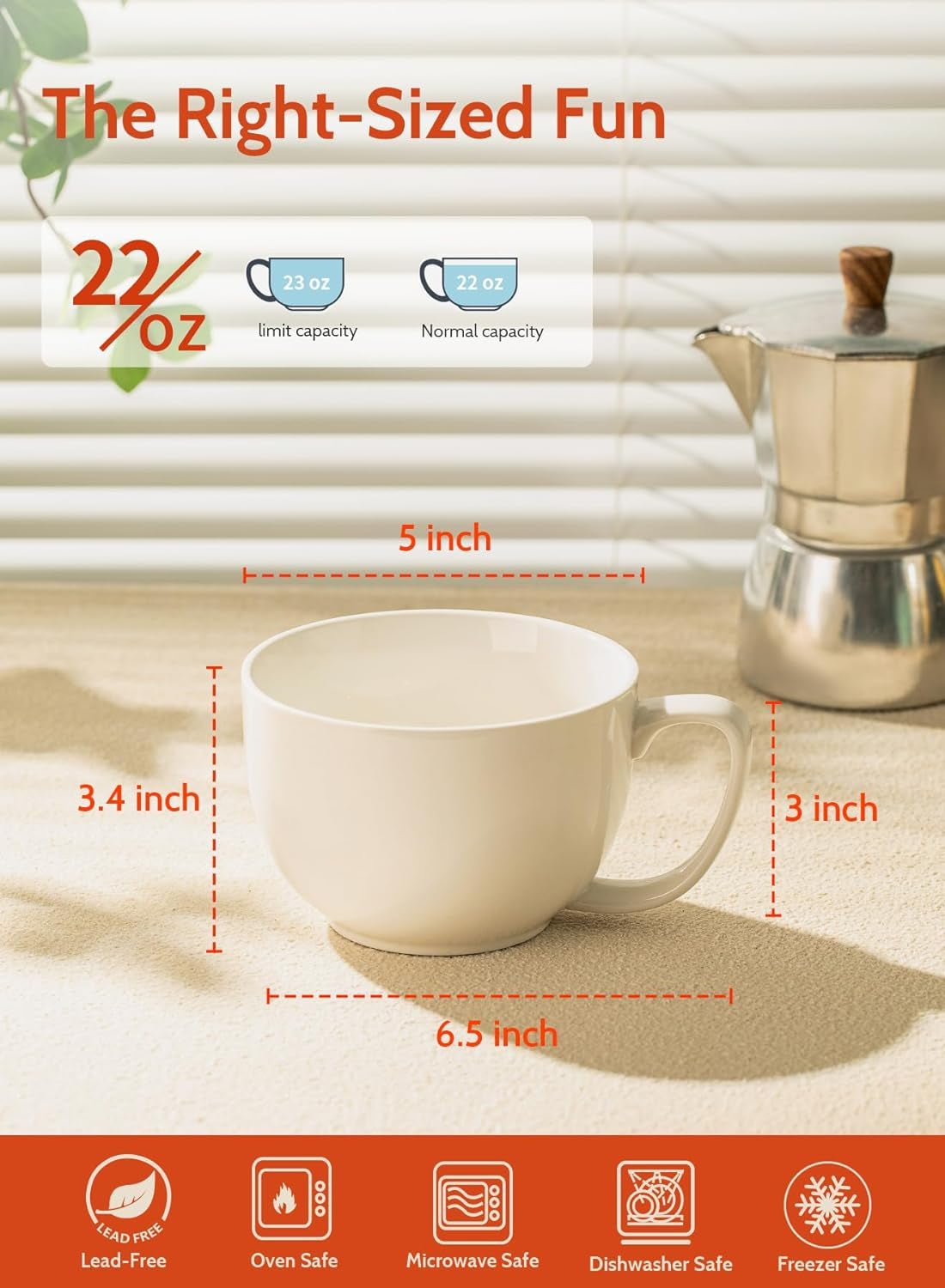 Set of 4 Large Porcelain 22Oz Coffee Mugs - Perfect for Soup, Tea, Hot Chocolate - Microwave Safe & Stylish White Design