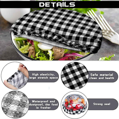 8 Pieces Reusable Bowl Covers Baking Dish Covers Elastic Food Storage Covers Washable Bowl Covers for Bread Proofing, Outdoor Food Storage, 6, 8, 12, 14 Inch (Black-White Buffalo Plaid) - GG store