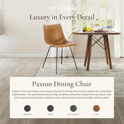 Stylish Paxton Tan Leather Dining Chairs - Set of 2 Modern Low Back Essentials with Comfortable Faux Leather Upholstery and Sleek Matte Black Steel Base