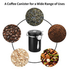Airtight Stainless Steel Coffee Storage Canister – 22oz Coffee Bean & Ground Coffee Container with CO2 Valve & Date Tracker