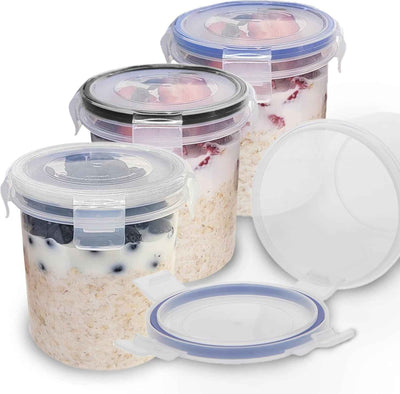 Overnight Oats Container with Lids (4-Piece Set) - 16 Oz Plastic Containers - Oatmeal Container to Go | Portable Cereal and Milk Container| Snap Lock Storage Jars with Airtight Lids - GG store