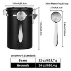 Airtight Stainless Steel Coffee Storage Canister – 22oz Coffee Bean & Ground Coffee Container with CO2 Valve & Date Tracker