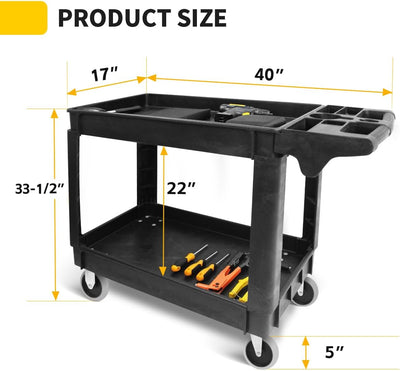80855 500-Lb Utility Service PP Cart with Two Trays and Wheels 30 Inch X 16 Inch Overall Dimensions - GG store