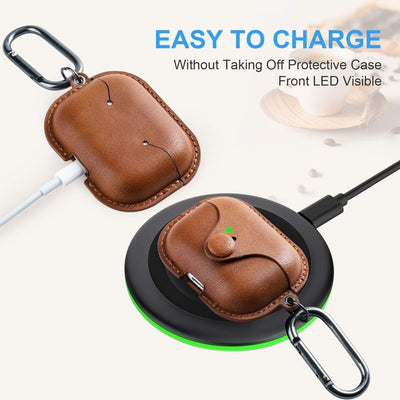 Premium Brown Leather Case for AirPods Pro 2 - Stylish Cover with Keychain & Strap, Front LED Visible, Compatible with 2019/2022/2023 Models